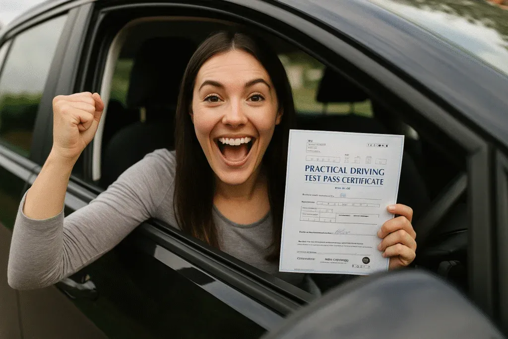 A lady who just passed her practical driving test DVLA